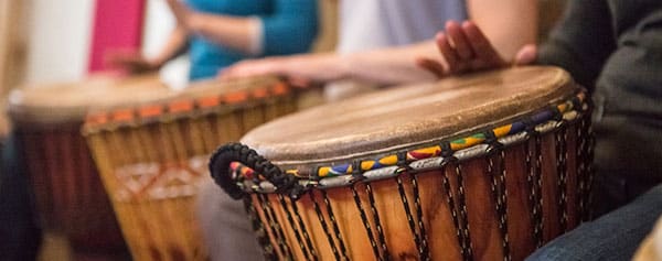 close up of drum circle